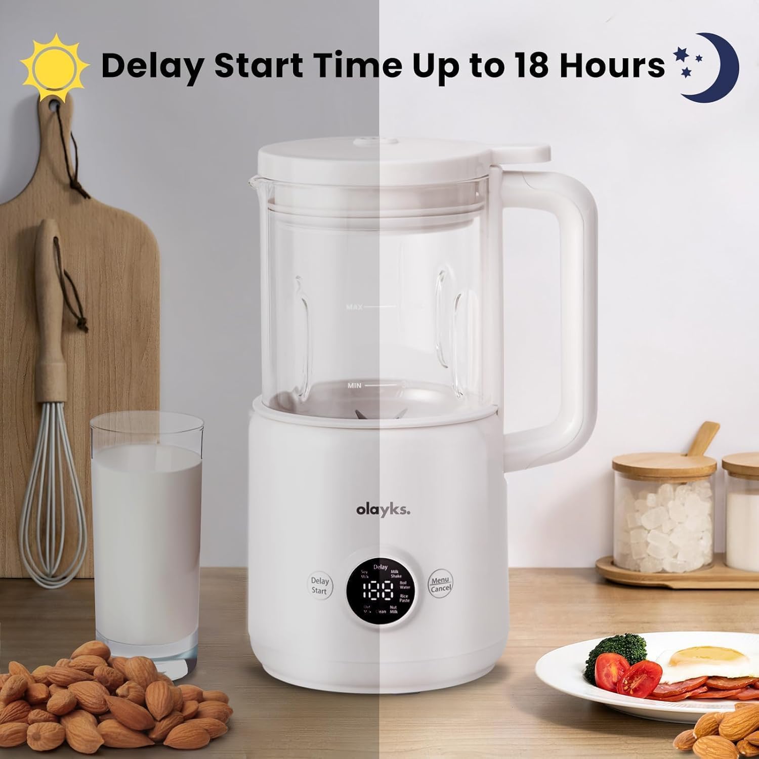 Induction Cooktop, Portable Induction Cooktop with 8L Cast Iron Cooking Pot and Cast Iron Pan& olayks.6 in 1 Automatic Nut Milk Maker, 20oz Soy Milk Maker Machine for Homemade Oat