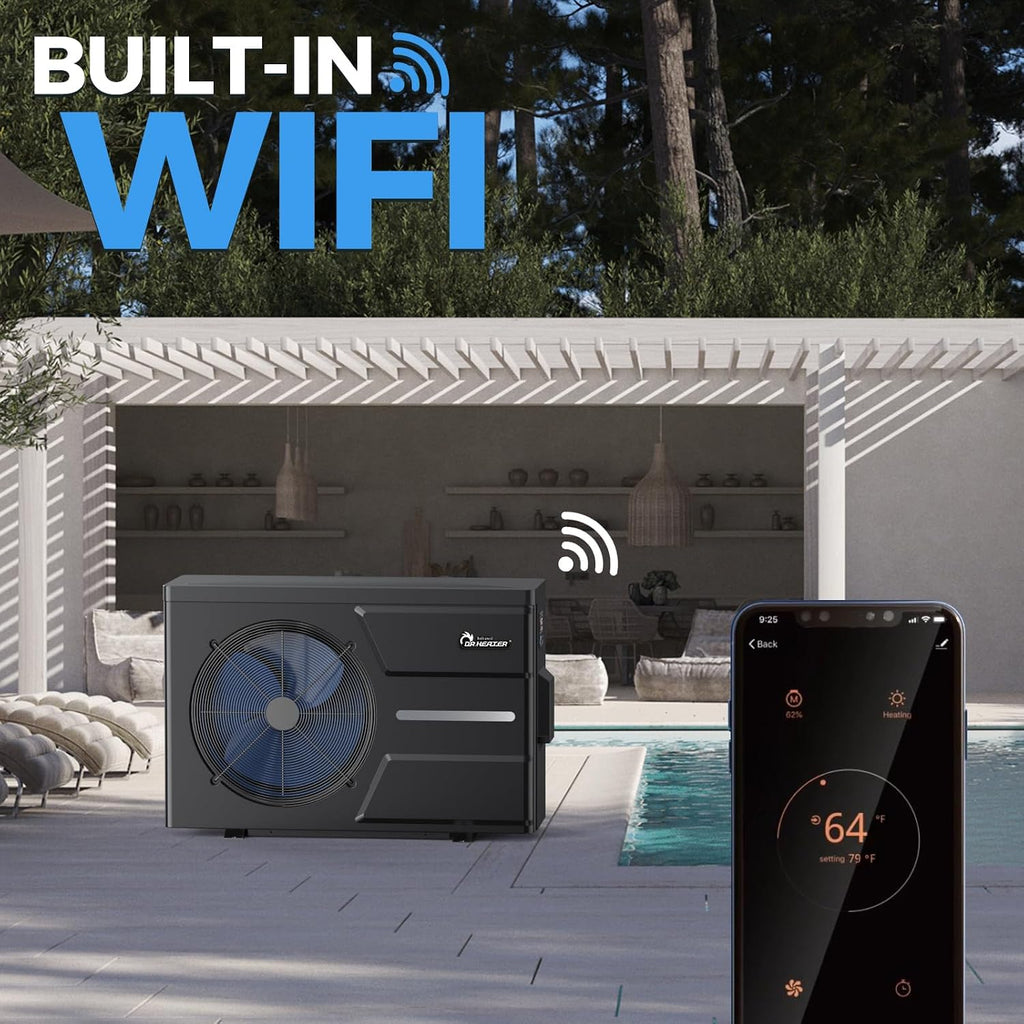 DR. Infrared Heater DR-900HP Full DC Inverter 90,000 BTU Heat Pump In-Ground and Above-Ground Swimming Pools, WiFi Smart Control via APP, Black