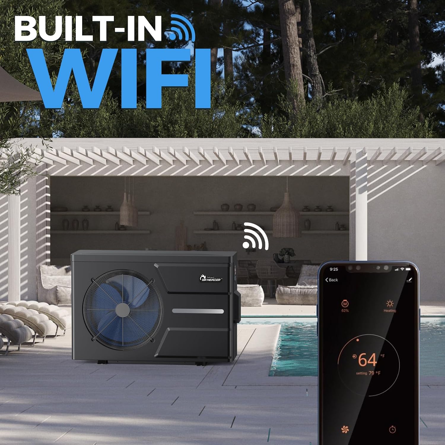 DR. Infrared Heater DR-900HP Full DC Inverter 90,000 BTU Heat Pump In-Ground and Above-Ground Swimming Pools, WiFi Smart Control via APP, Black