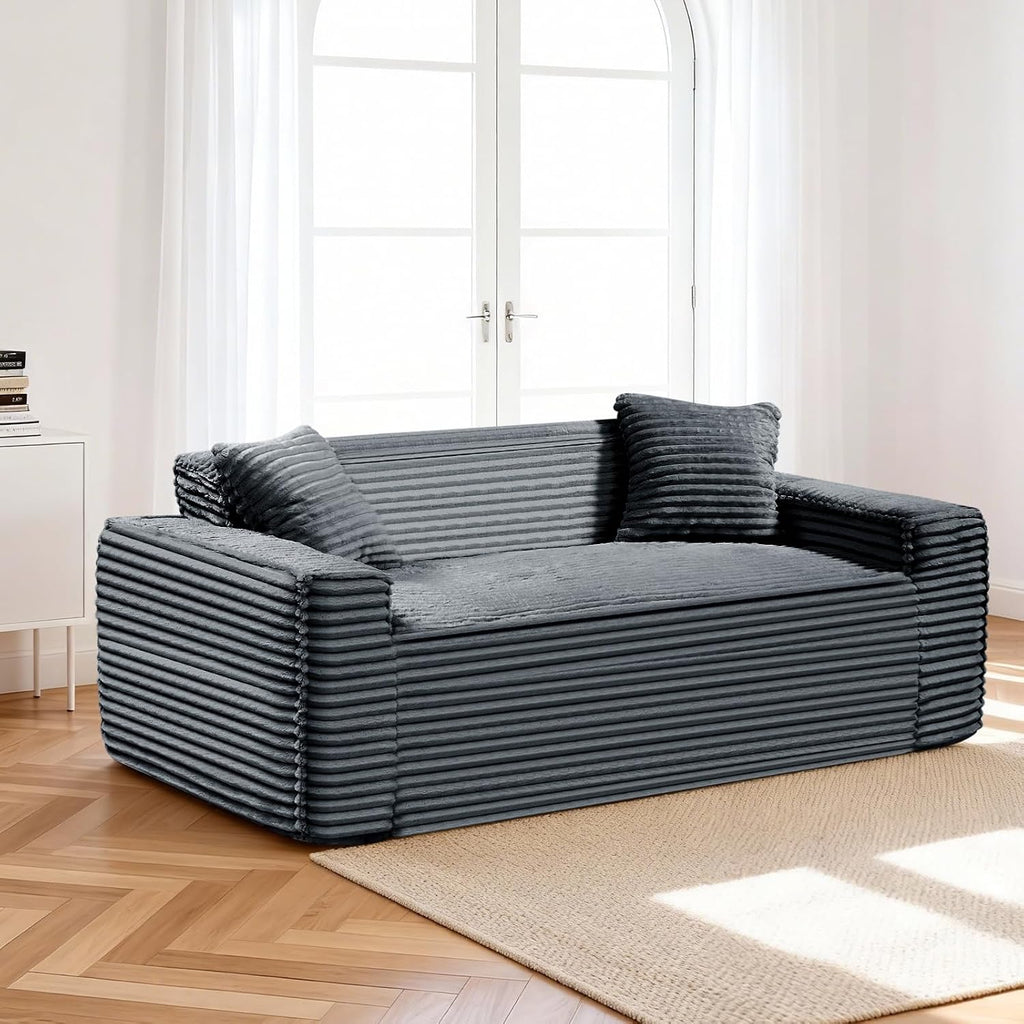 3 Seater Sofa Couch for Living Room (Gray, 38' D + 2 Pillows)