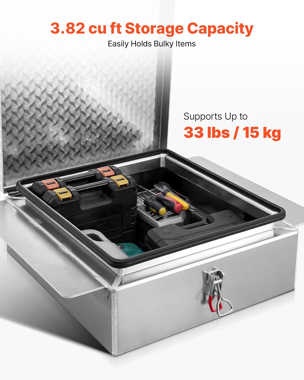 VEVOR Truck Bed Tool Box, Heavy Duty Aluminum Tool Box with Diamond Plate, Storage Toolbox Chest Organizer Supports up to 220 lbs, Ideal for Pickup, Truck Bed, RV, Trailer, 30.3 x 24 x 9 in, Silver