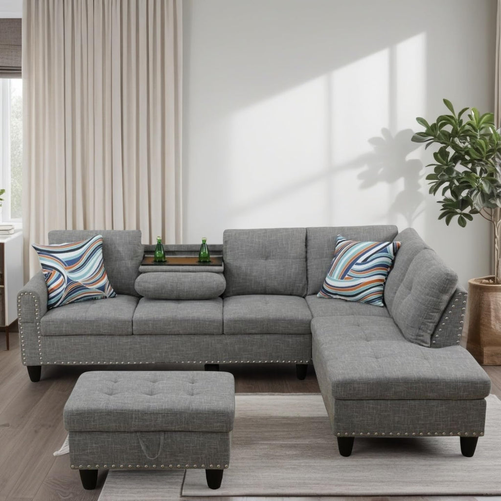 L Shaped Couches for Living Room, Sectional Couch Living Room Furniture with Storage Ottoman, Modular Sectional Sofa with Movable Chaise for Apartment Office, Deep Grey