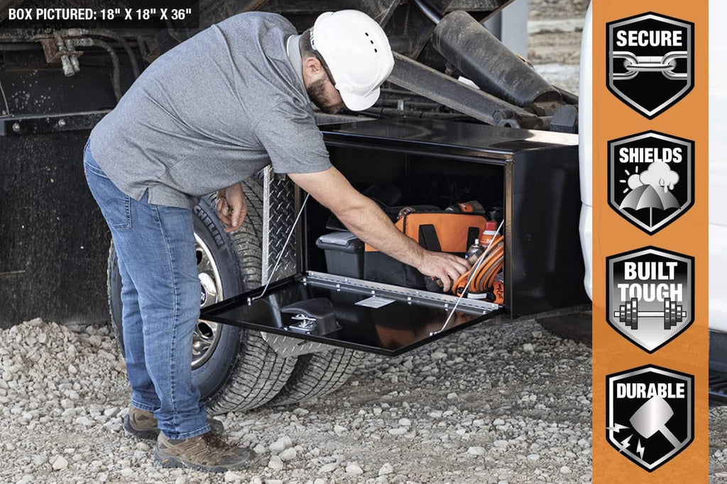 Buyers Products 1702315 Black Steel Underbody Truck Tool Box – 18 x 18 x 60 Inch - Truck Bed & Underbelly RV Storage Box, Locking T-Latch, Weather-Resistant, Heavy-Duty Flatbed Job Box, Made in USA
