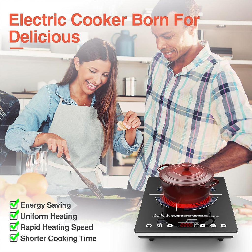 2200w Ceramic Hob, 9 Power Levels Electric Cooktop, Portable Induction Cooktop, Hot Plate With Slide And Touch Control, 8 Preset Cooking Modes, 4-hours Timer, Safety Lock And Overheat Protection