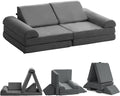 jela Kids Couch Safety Certified Play Couch Soft Kids Sofa with Machine Washable Cover Thick Foam Fort Building Set for Playroom Indoor 57x28x18 Inch (Corduroy, Darkgrey)