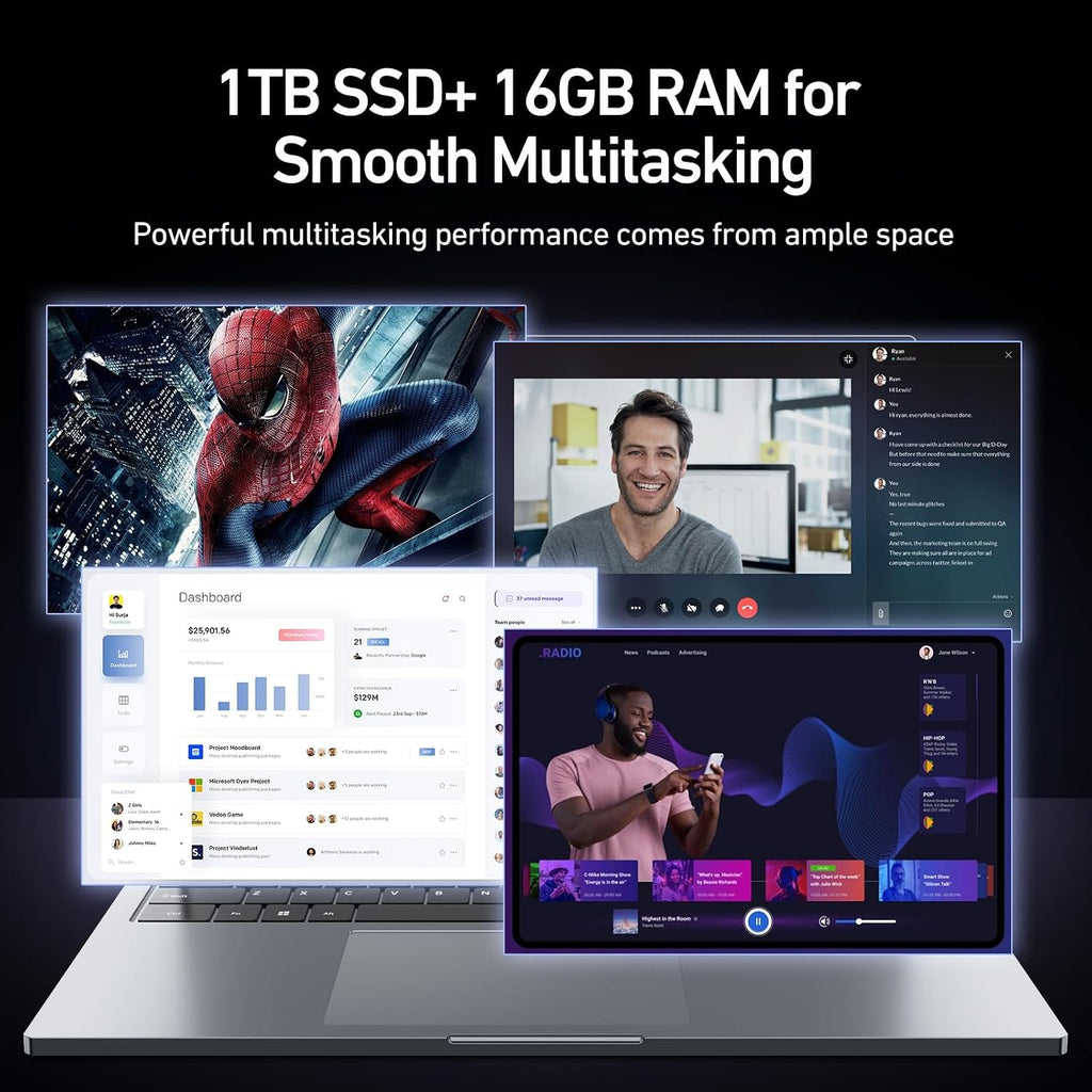 2026 Latest 16'' Laptop Windows 11 Pro, 16GB RAM 1TB SSD, Intel Quad-Core Processor(3.60GHz), 1080p FHD Display, Backlit Keyboard, Fingerprint, WiFi5, Webcam, USB3.2 Gen1, Type-C, HDMI, Metal, Gray