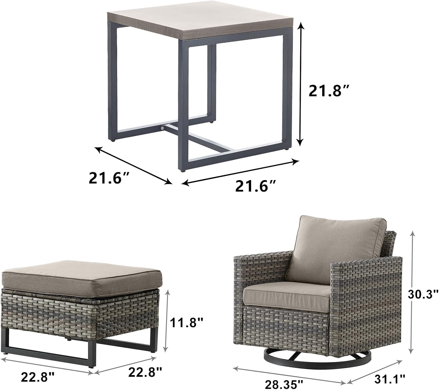Rilyson Wicker Outdoor Patio Furniture Set - 5 Piece Patio Conversation Set with 2 Swivel Rocker Chairs,2 Rattan Ottoman and 1 Metal Side Table for Outside Porch Deck Backyard Garden(Mixed Grey/Grey)