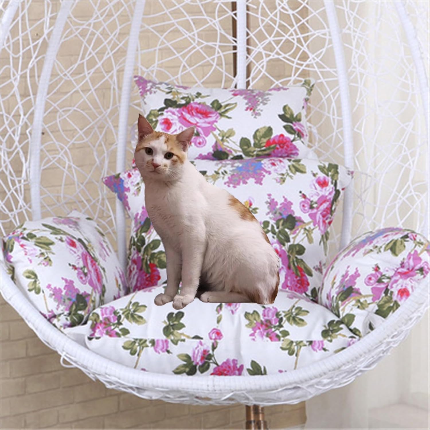 Egg Chair Cushion, Soft and Comfortable Hanging Basket Chair Cushion, Outdoor Recreation Egg Swing Chair Cushion(Peony Flower Purple)