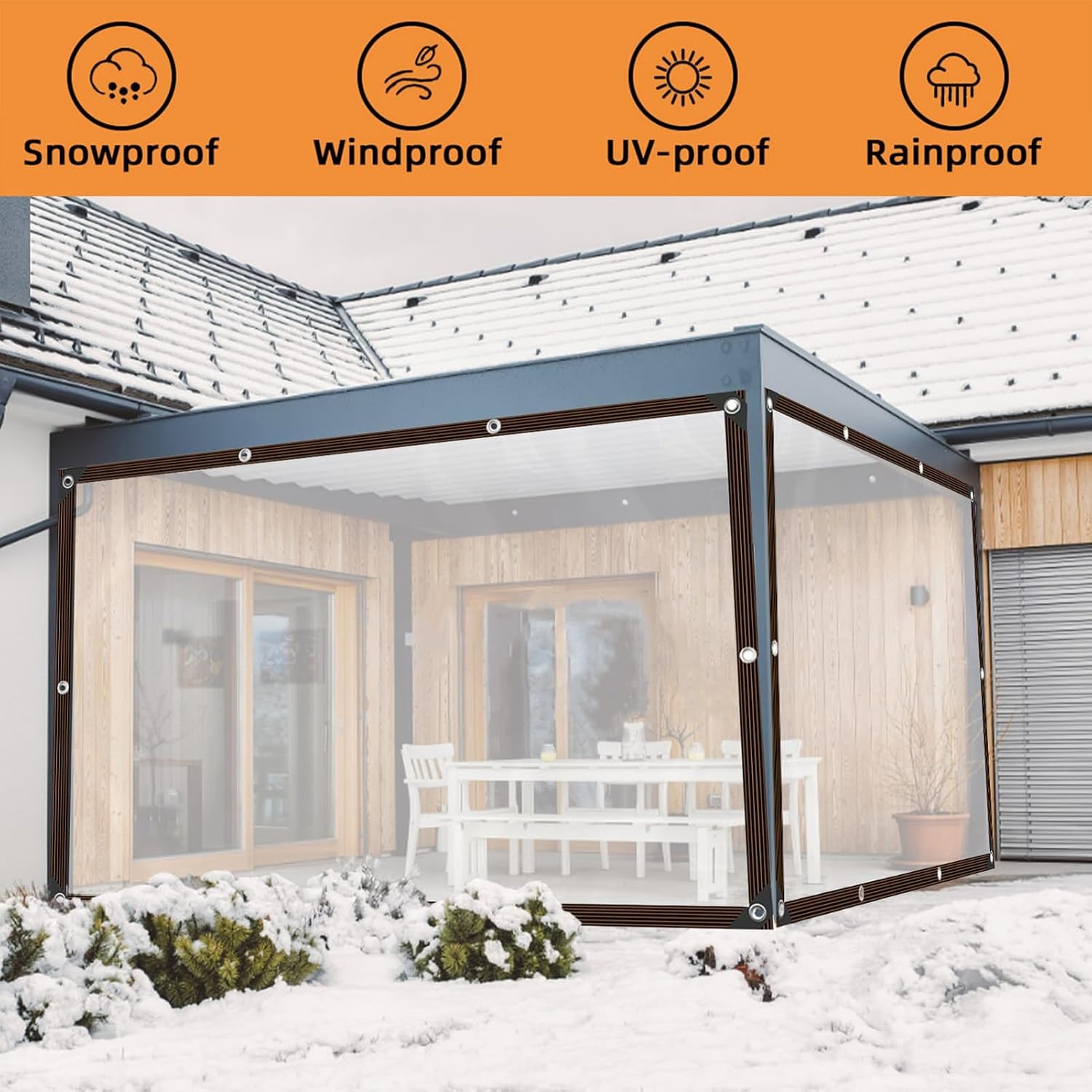 bujnie Transparent Tarpaulin Clear Vinyl Porch Enclosure Panels Resist to Sun, Rain, Wind for Gardens, Terraces, Gazebos, Greenhouses, Chicken Coops (20x15'/6x4.5m)