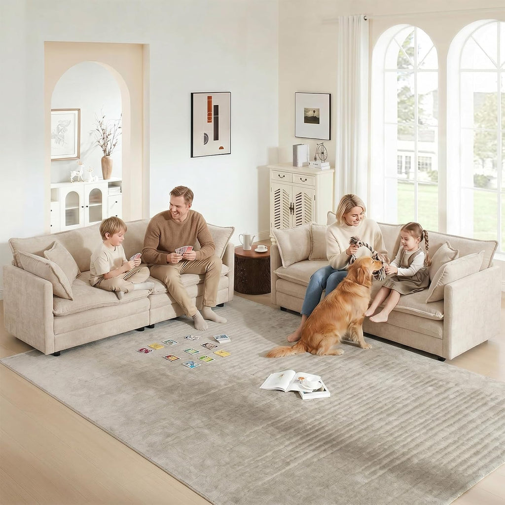 GNIXUU 76' Modular Sectional Sofa, Camel Loveseat Sofa Cloud 2 Seater Couch, Comfy Chenille Love Seats 25' Deep Seat with 2 Pillows for Small Spaces Apartment Studio Office Bedroom Living Room