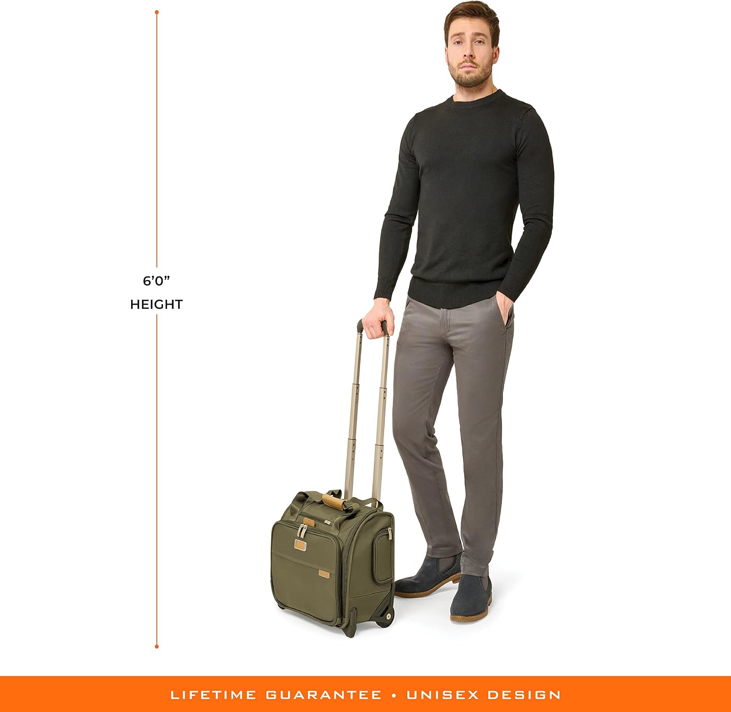 Briggs & Riley 2-Wheel Cabin Bag - Carry On Luggage for Travel, Suitcases with Wheels, Softside Rolling Bag for Men & Women, Interlocking Handle, Self-Repairing Zipper - Baseline Collection, Olive