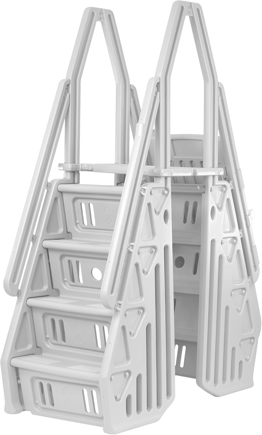 Vinyl Works AF Adjustable 24 Inch Ladder for Above Ground Swimming Pools with Secure Gate Closure and 2 Deck Mount Flanges, White