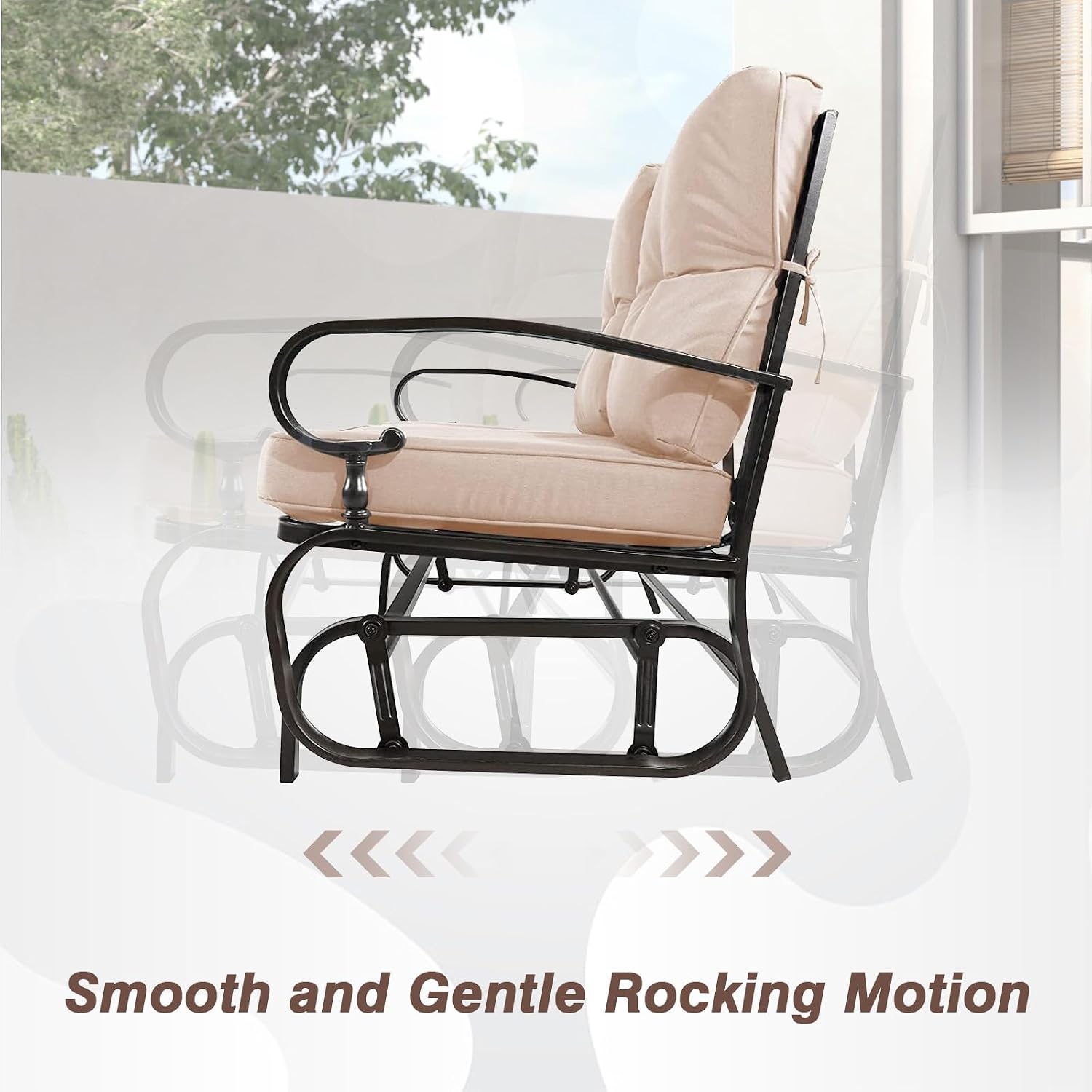 Outdoor Glider Rocking Bench 2 Person Patio Loveseat Steel Frame Furniture Set for Patio, Garden, Yard, Porch with Resistant Cushions (Brown)