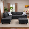 L-Shaped Sectional Sofa with Movable Chaise & Storage Ottoman, Lounge 3-Piece Modular Convertible Couches for Living Room, Apartment & Office, Blackish Gray
