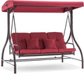 MCombo 3-Seat Outdoor Patio Swing Chair, 2-in-1 Convertible Porch Swing Glider Chair with Removable Cushions, Adjustable Canopy & Pillows for Backyard, Deck, Garden, 4068 (Burgundy)