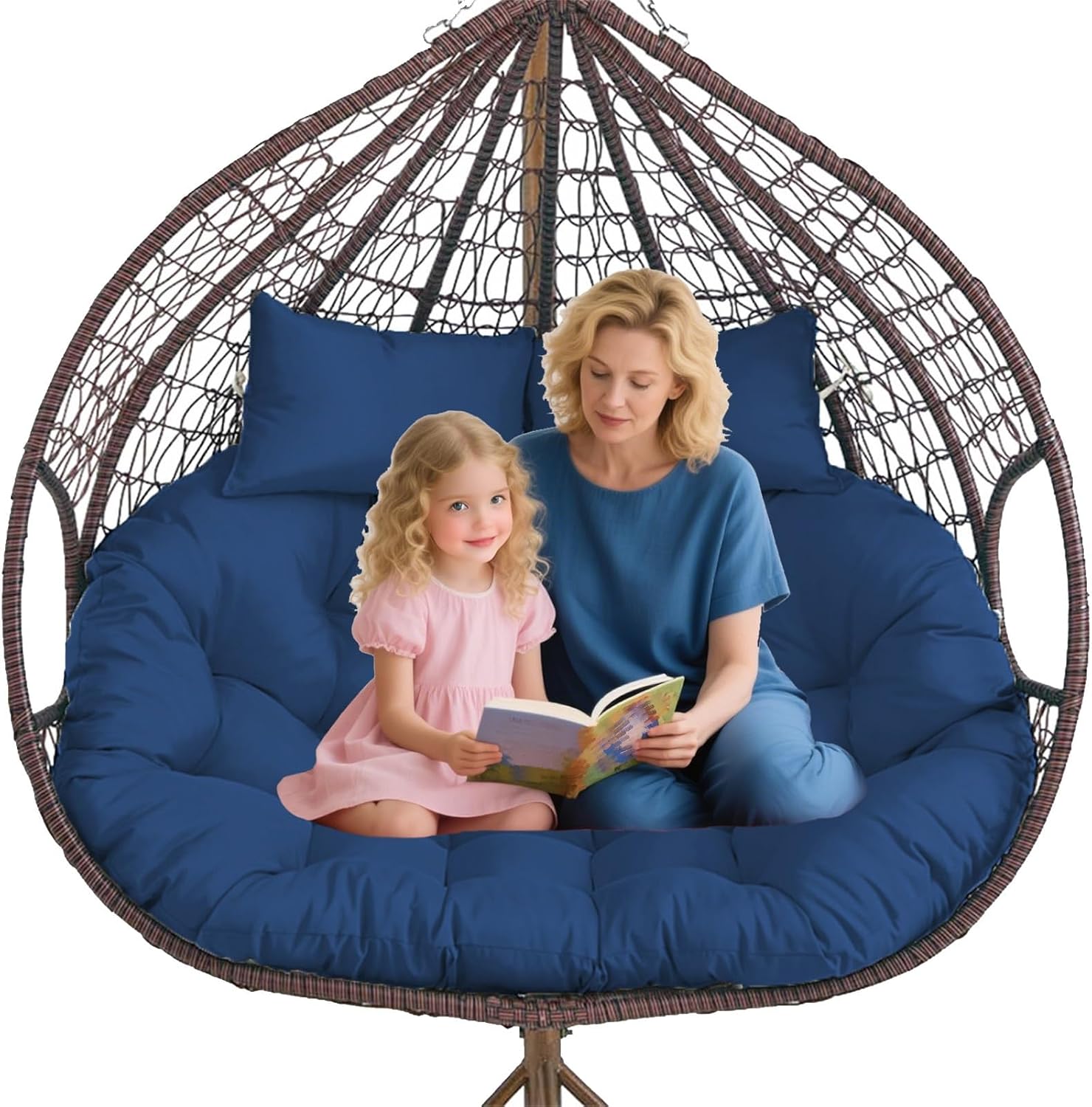 Double Egg Chair Cushion, 59x43 Inch/67x47 Inch, Thickened Waterproof Removable Double Hanging Egg Swing Chair Cushions, Outdoor Patio Hanging Basket Chair Cushions