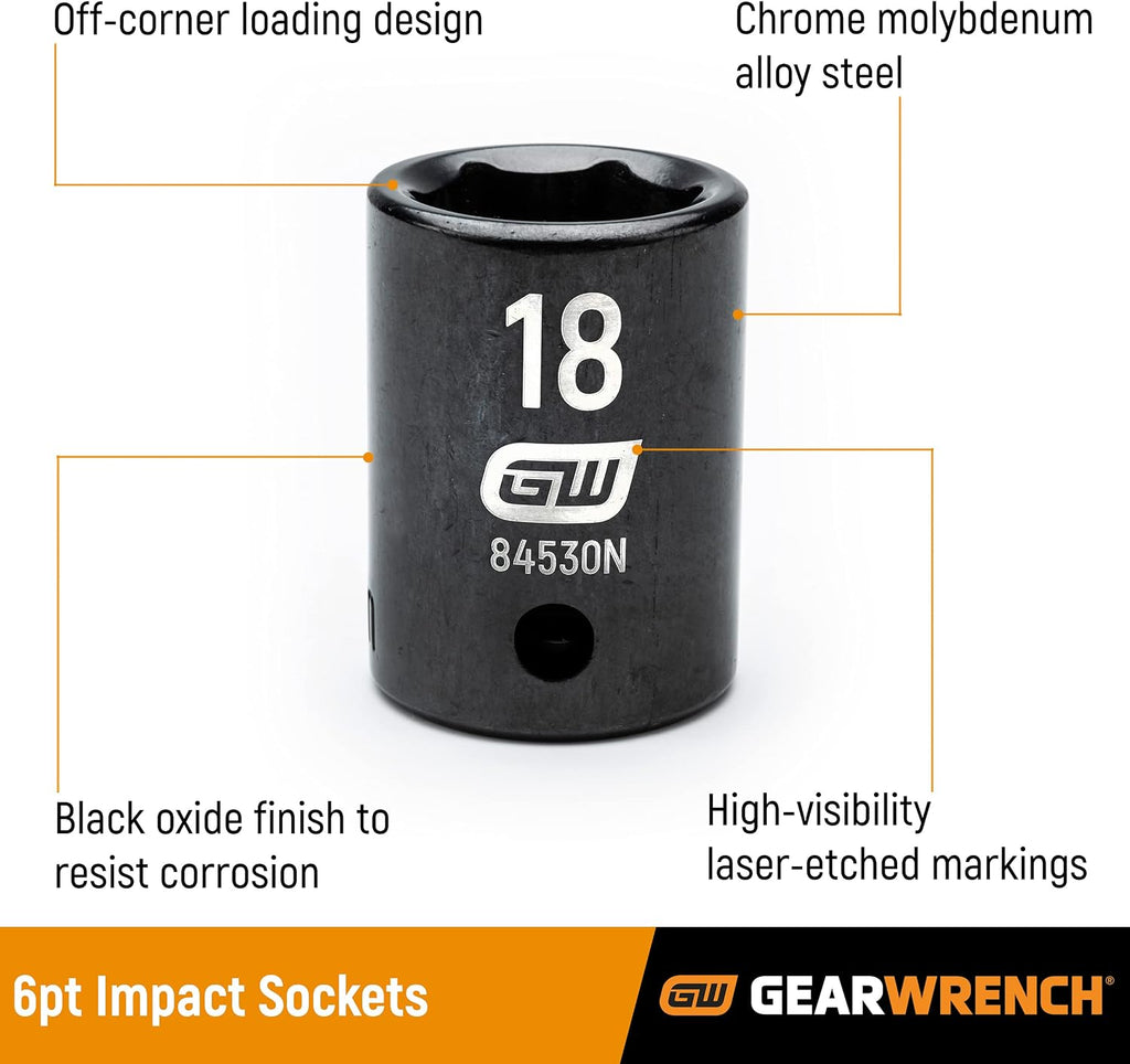 GEARWRENCH 39 Piece 1/2inch Drive 6 Point Impact Socket Set, Standard & Deep, Metric - 84948N