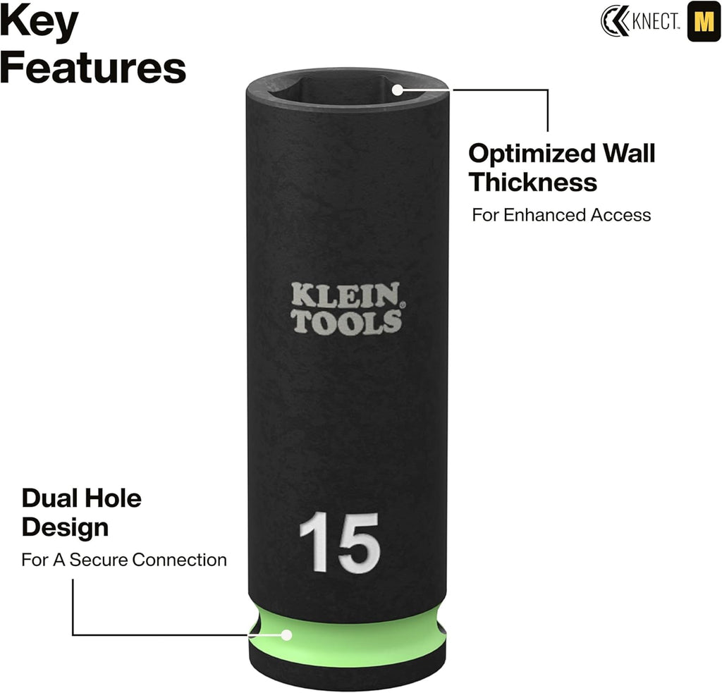 Klein Tools 65148HD KNECT Deep-Well and Shallow Impact Socket Set, 3/8-Inch Drive, SAE and Metric, 44-Piece Tool Set, Impact Driver, Swivel Adapter, Wrench Extensions, Removable Socket Organizer