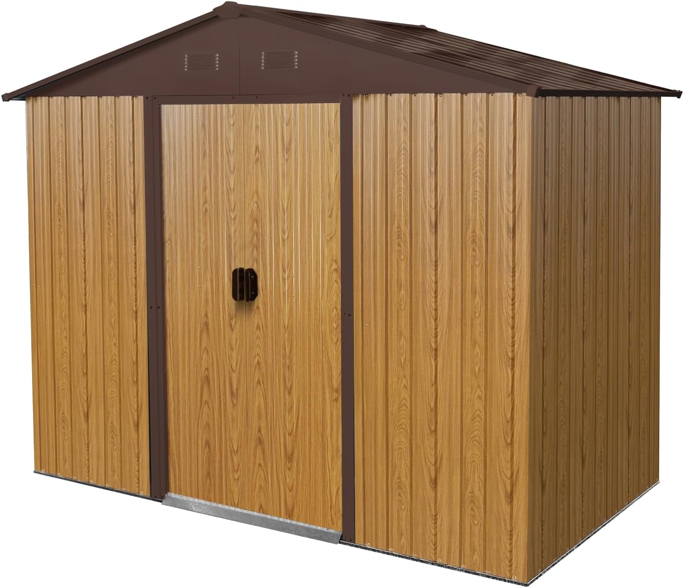 8 X 4 FT Outdoor Storage Shed Large Metal Utility Tool Sheds with Floor Frame Vertical Outside Storage Building with Sliding Door for Backyard Garden Patio Lawn, Coffee