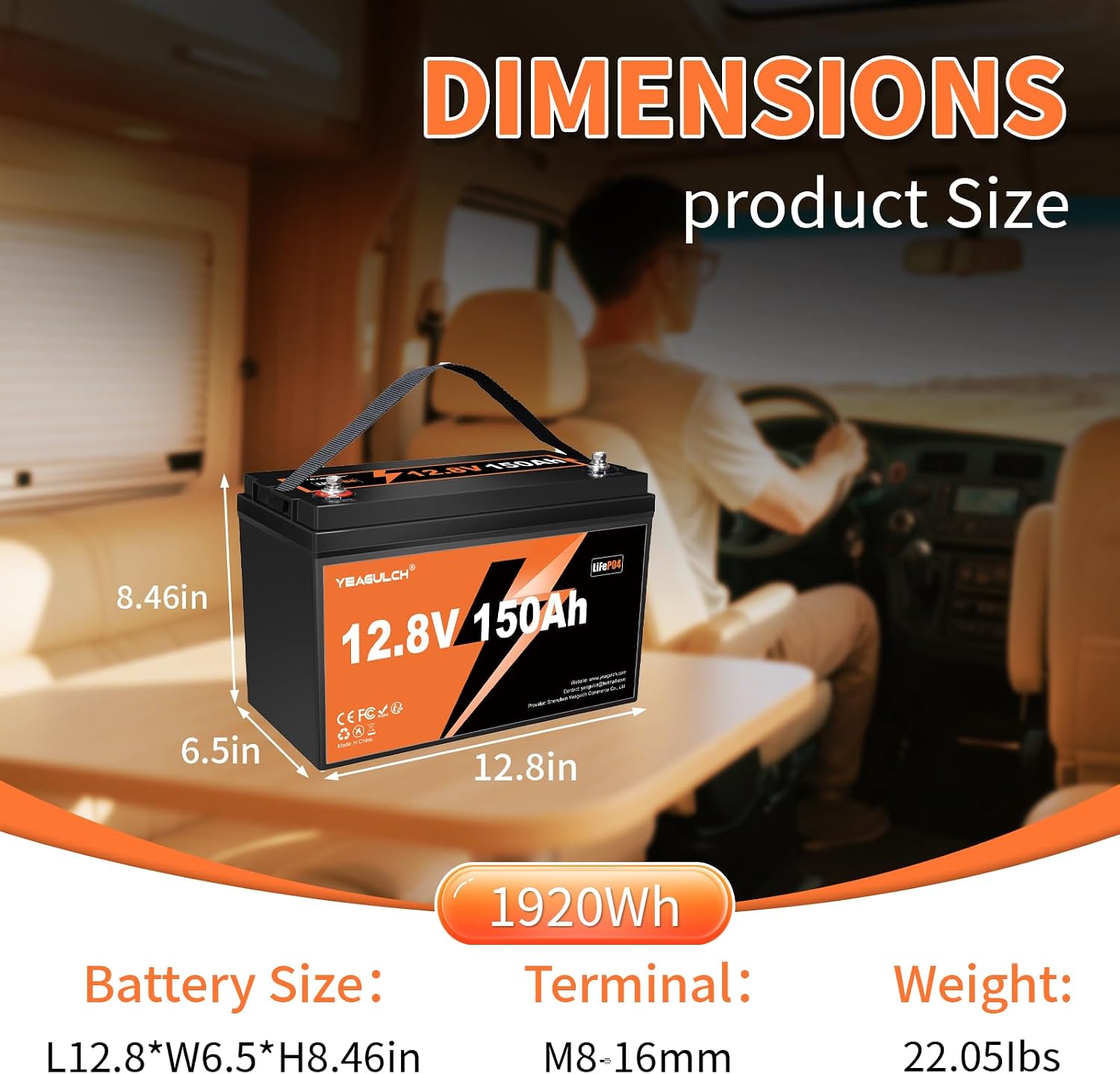 4X 12V 150Ah LiFePO4 Lithium Battery Built-in 100A BMS 1920Wh 15000+ Deep Cycle Rechargable Low Temp Cut Off Battery for Camping, Solar, RV, Marine, Off-Grid Applications