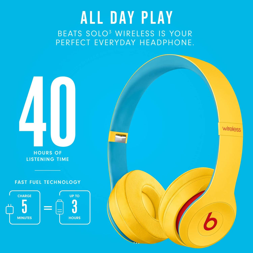 Beats Solo3 Wireless On-Ear Headphones - Apple W1 Headphone Chip, Class 1 Bluetooth, 40 Hours of Listening Time, Built-in Microphone - Club Yellow (Latest Model)