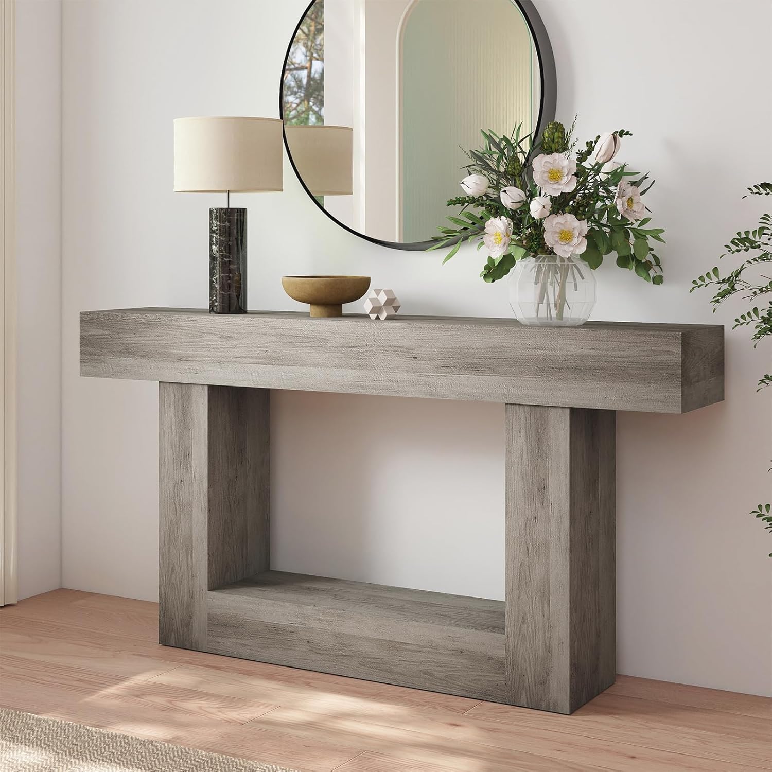 Spaco 63'' Long Console Table,2 Tier Farmhouse Entryway Table Sofa Table with Storage,Wood Behind Couch Table for Living Room, Hallway,Foyer