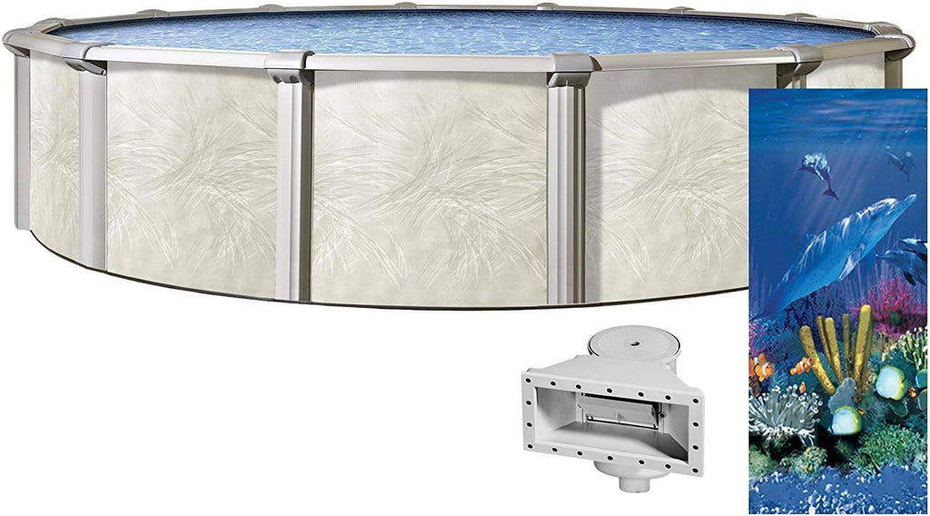Lake Effect Pools 'Fallston' 24' Foot Round Above Ground Swimming Pool | 52' Inch Height | Antilles Dolphin Overlap Liner and Widemouth Skimmer Bundle | Resin Protected Steel Sided Walls