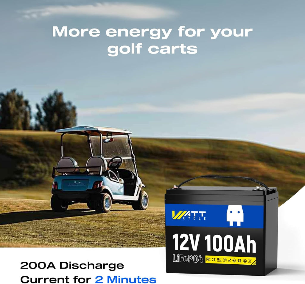 Wattcycle 12V 100Ah LiFePO4 Lithium Battery - BCI Group 24, 15000 Cycles, Built-in 100A BMS, Low-Temperature Protection - Ideal for RVs, Golf Cart, Home Energy Storage, Boats and Marine Applications