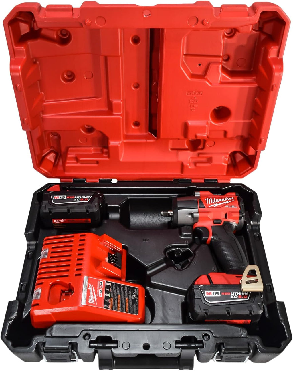 Milwaukee M18 18V Fuel 3/8' Mid-Torque Impact Wrench Kit Cordless Lithium-Ion Brushless 2960-22 with (2) 5Ah XC Batteries, Charger & Carrying Tool Case