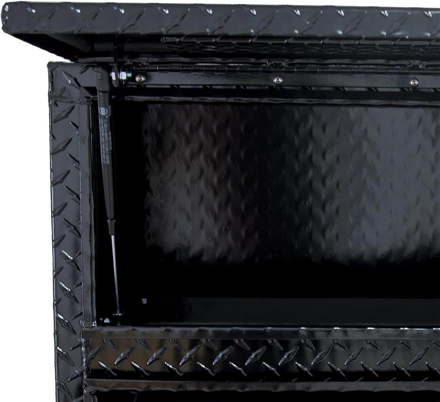 Buyers Products 1725640 Black Diamond Tread Aluminum Contractor Truck Tool Box, 2 Tier Storage, 72 x 21 x 13.2 in, Flip-Up Door with Gas Shocks, Weather Resistant, No Drill Install, Made in USA