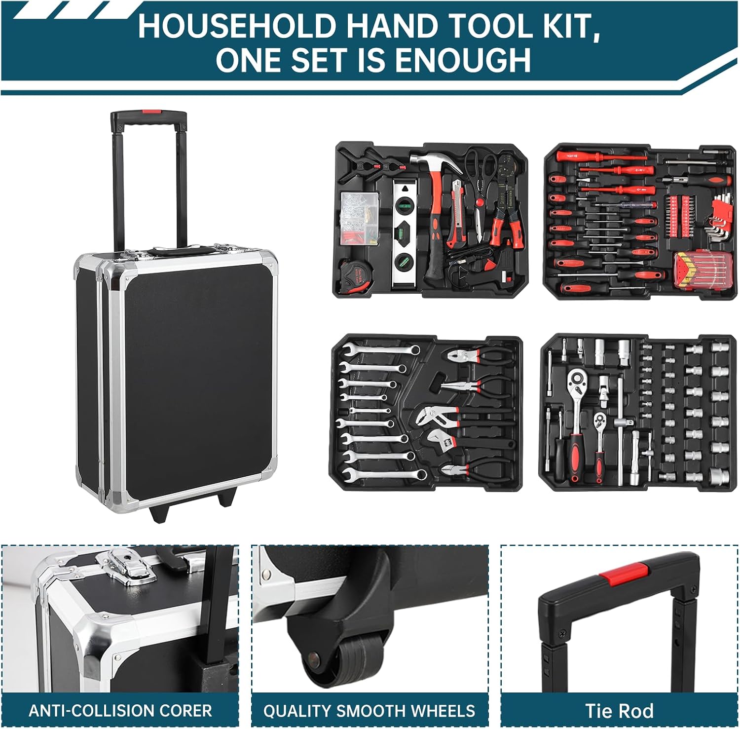 800 PCS Tool Kit with Wheels, Rolling Tool Box Storage Cabinet, Mechanic Tool Set with Drill, Home Repair Toolbox for Mechanics, Automotive Repair Tool Set, Household Toolset with Wheels