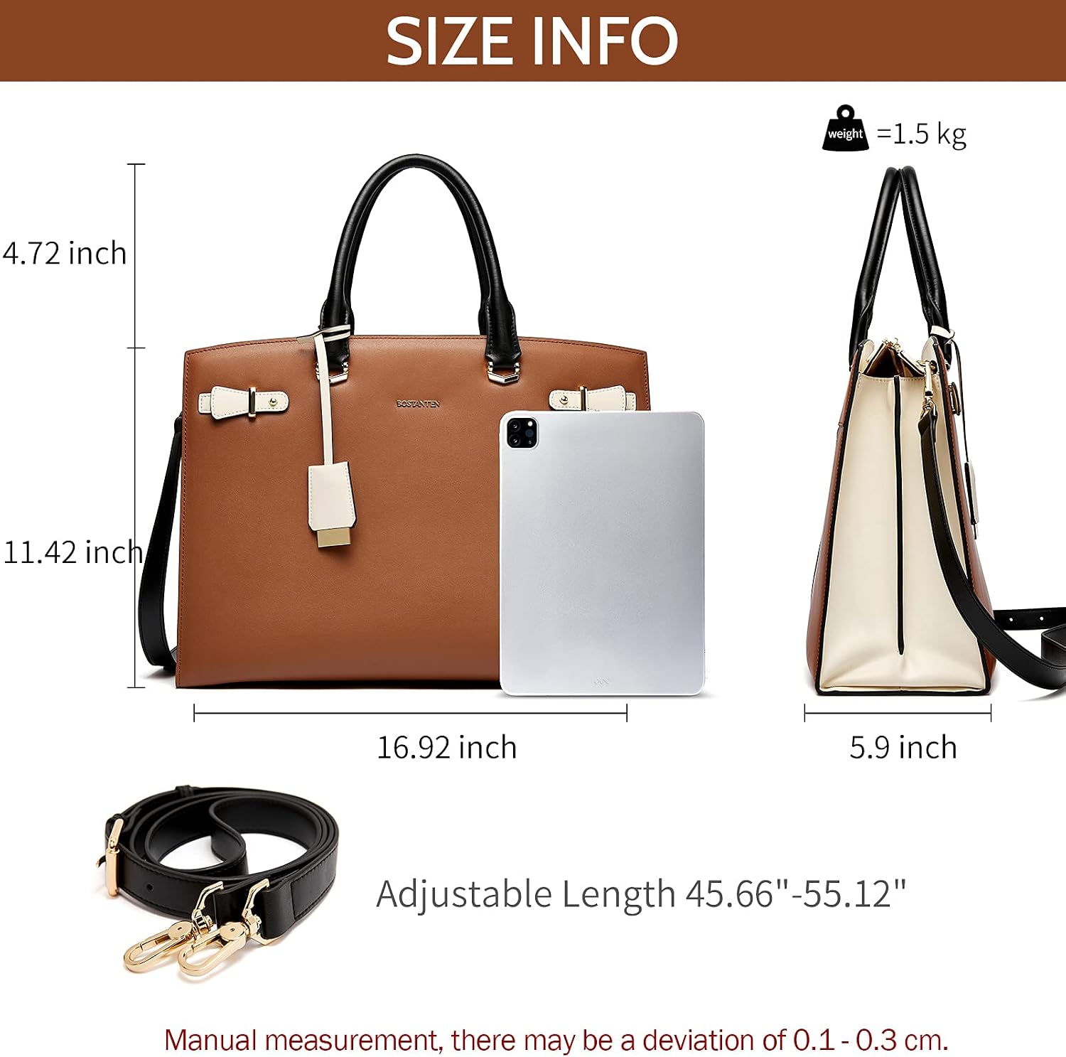 BOSTANTEN Briefcase for Women 15.6 Inch Genuine Leather Laptop Briefcase Shoulder Work Tote Bag Purse