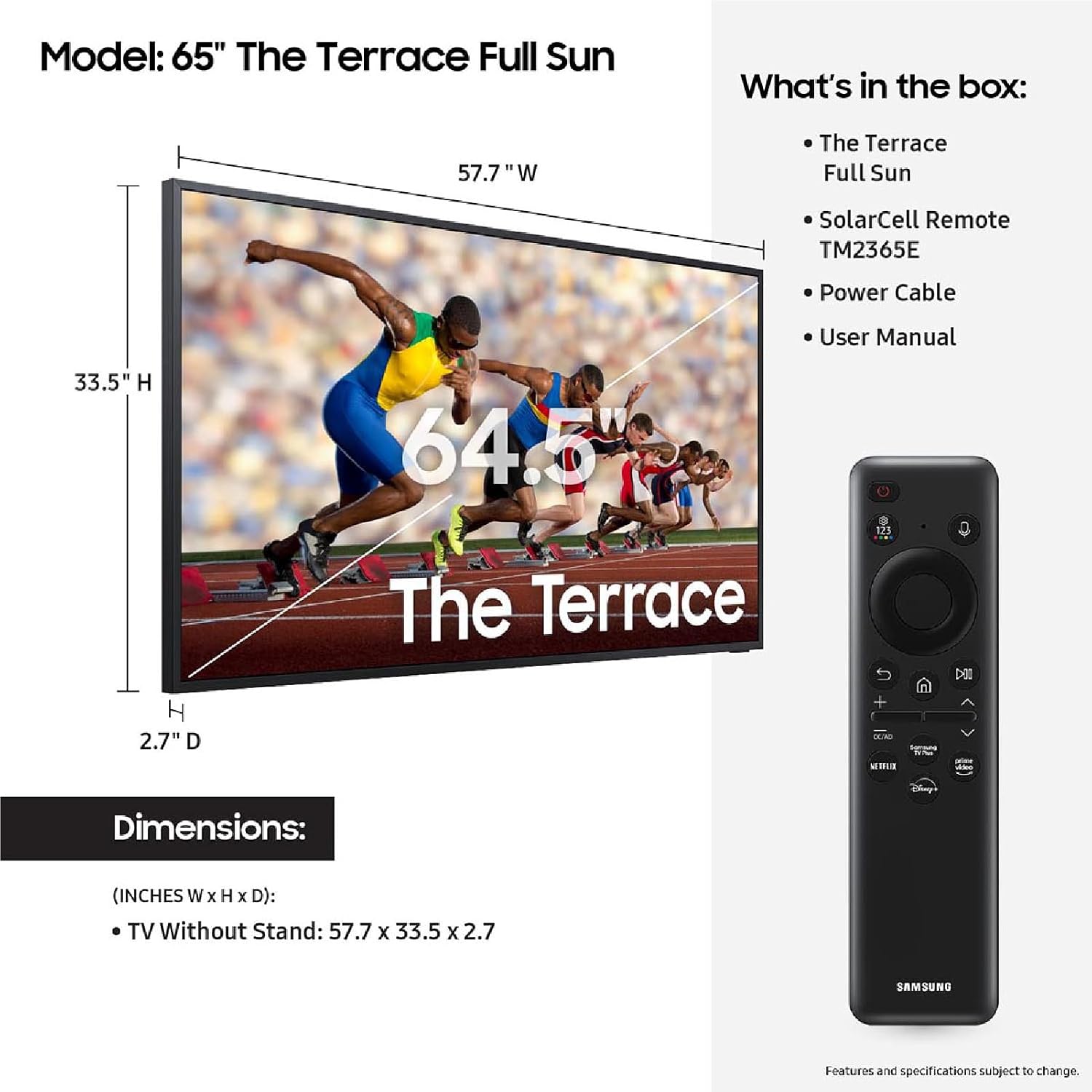 SAMSUNG 65-Inch Class Neo QLED 4K The Terrace Full Sun, Neo Quantum HDR+, Dolby Atmos, Weatherproof, Outdoor TV, (QN65LST9DAFXZA, 2024) 65' & 75' The Terrace Wall Mount