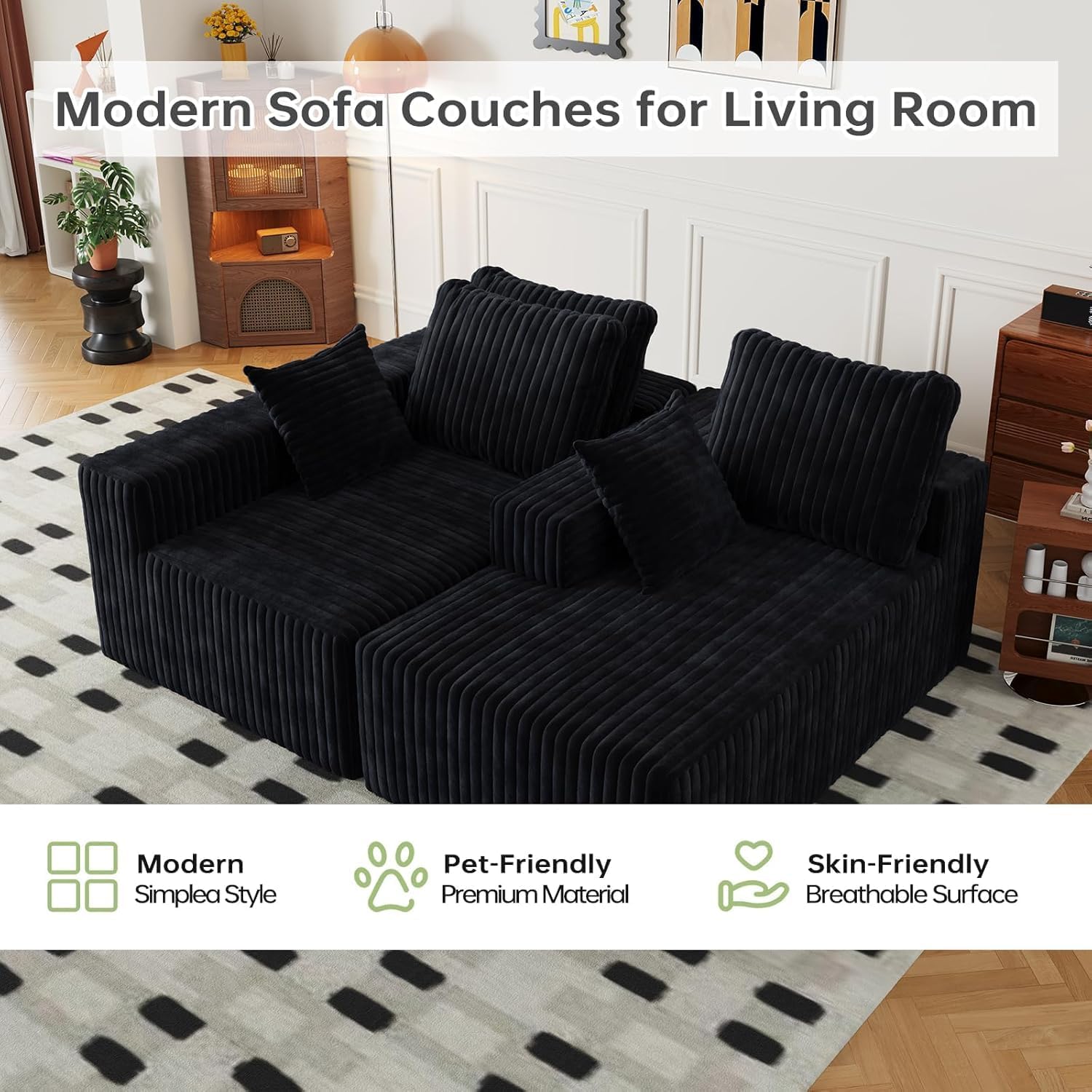 96' Modular Sectional Cloud Couch for Living Room Deep Seat L Shapes Boneless Couch with Oversized Chaise Lounge, Comfy Memory Foam Flannel Fabric Sofa for Bedroom Apartment, No Assembly Required