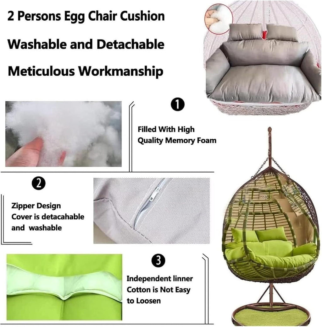 Double Hanging Chair Cushion Replacement Egg Chair Cushions, 2 Seater Egg Chair Swing Cushion Hanging Hammock Chair Cushions Washable(Beige)