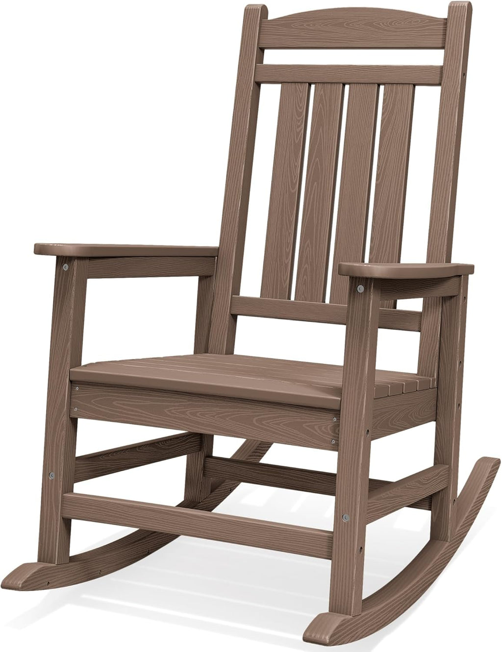 SERWALL Oversized HDPE Outdoor Rocking Chair for Adults, Heavy Duty Patio Rocking Chair, All-Weather Oversized Porch Rocker, Brown