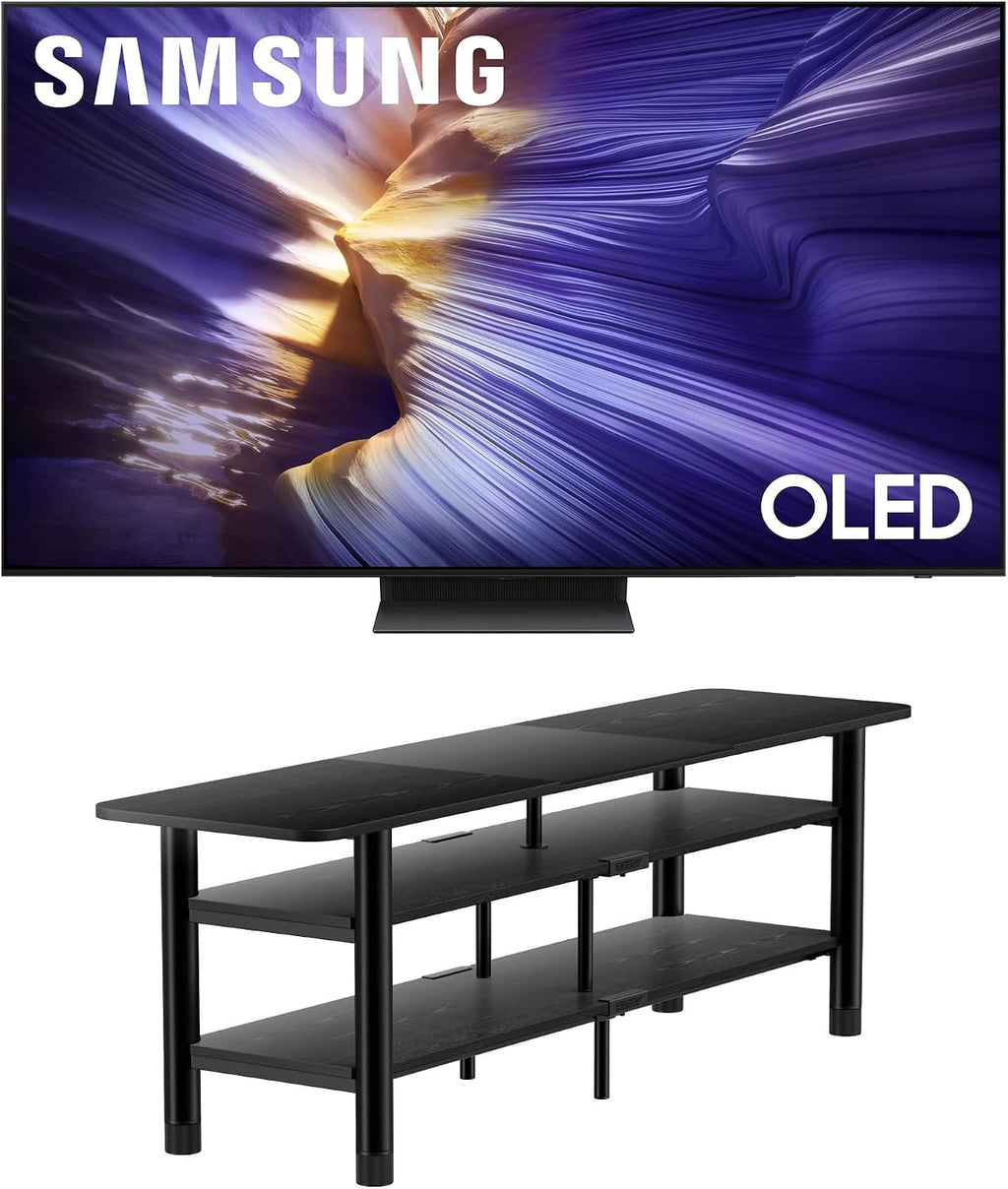 Samsung QN65S90FAFXZA 65 Inch 4K OLED Smart TV with an ErgoAV ERTFL1-01B 60' FlexFold Frame TV Stand (2025)