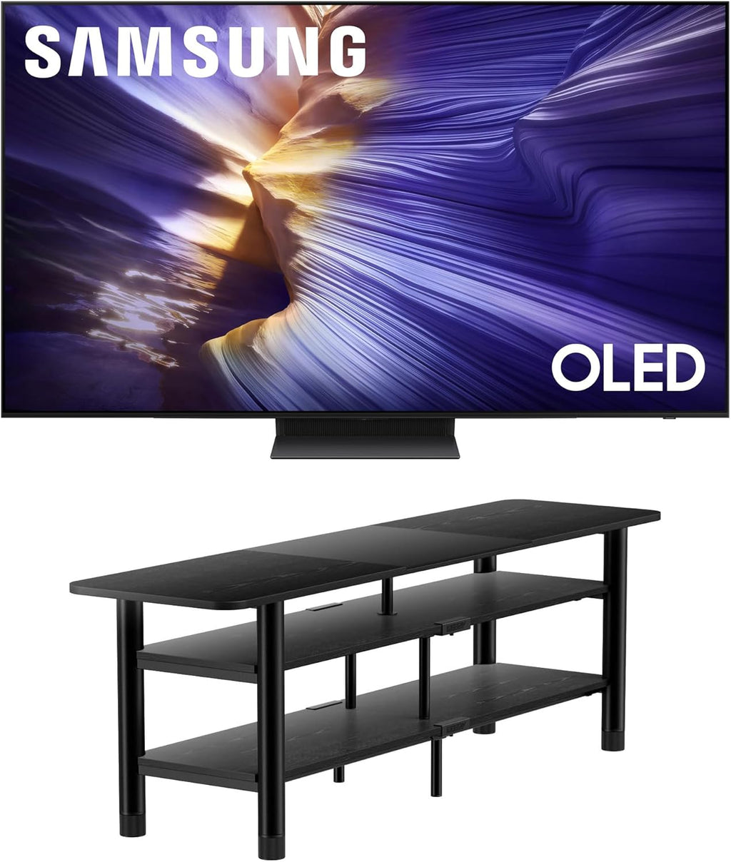 Samsung QN48S90FAEXZA 48' 4K OLED Smart TV with Dolby Atmos with an ErgoAV ERTFL1-01B 60' FlexFold Frame TV Stand with Shelves (2025)