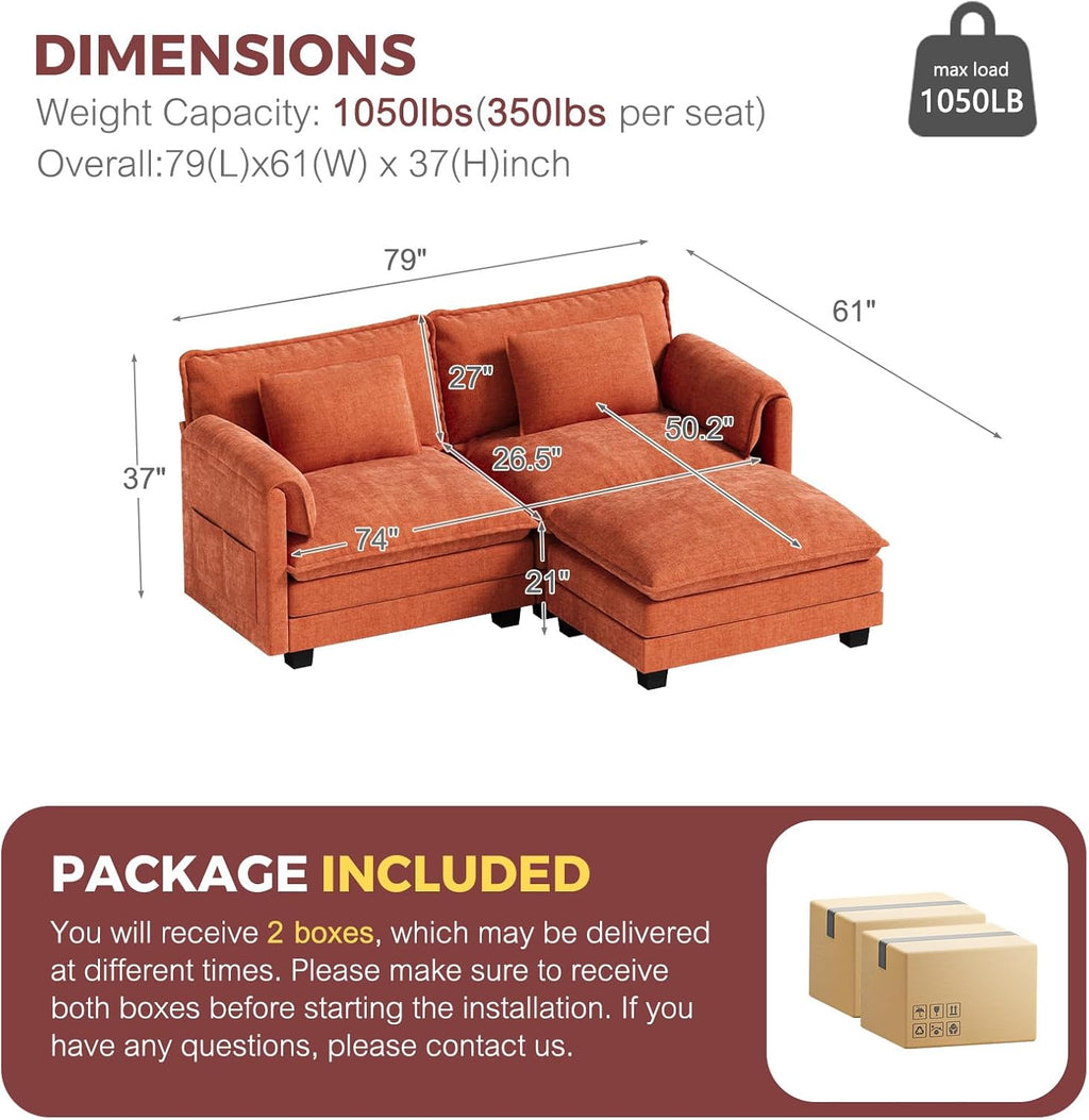 ELUCHANG Oversized 79' Modular Sectional Sofa, Comfy Cloud Couch for Living Room, L-Shaped Sofa with Ottoman, Apartment Couch, DIY Combination - Chenille Terracotta