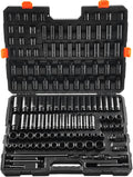 VEVOR Impact Socket Set 130 Piece 3/8' & 1/2' - SAE & Metric Drive Socket Set - 6 Point Cr-Mo Alloy Steel for Auto Repair - Easy-to-Read Size Markings - Includes Storage Case