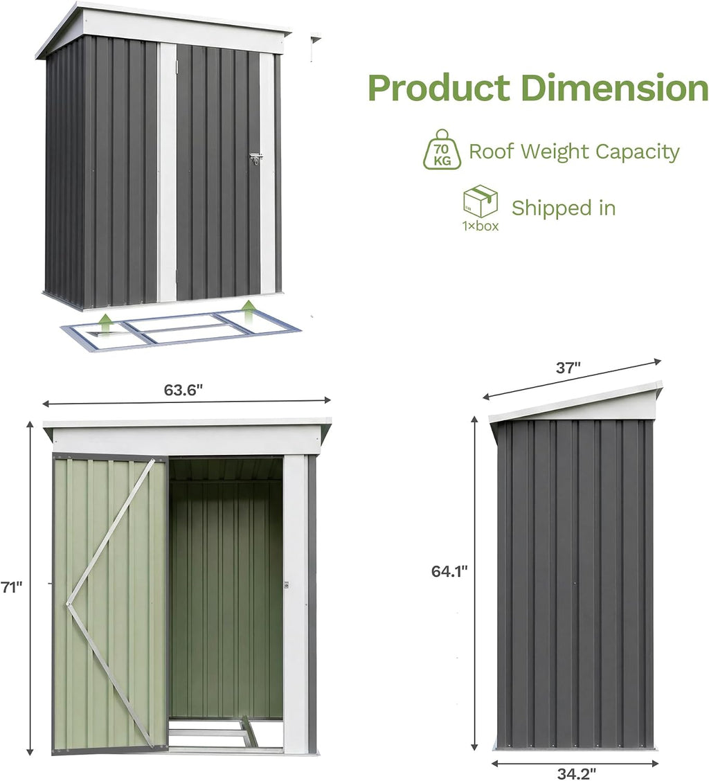 Devoko 5 x 3 FT Storage Sheds with Floor Frame, Waterproof Garden Tool Shed with Lockable Door, Outdoor Metal Small Shed for Backyard Patio Lawn, Gray