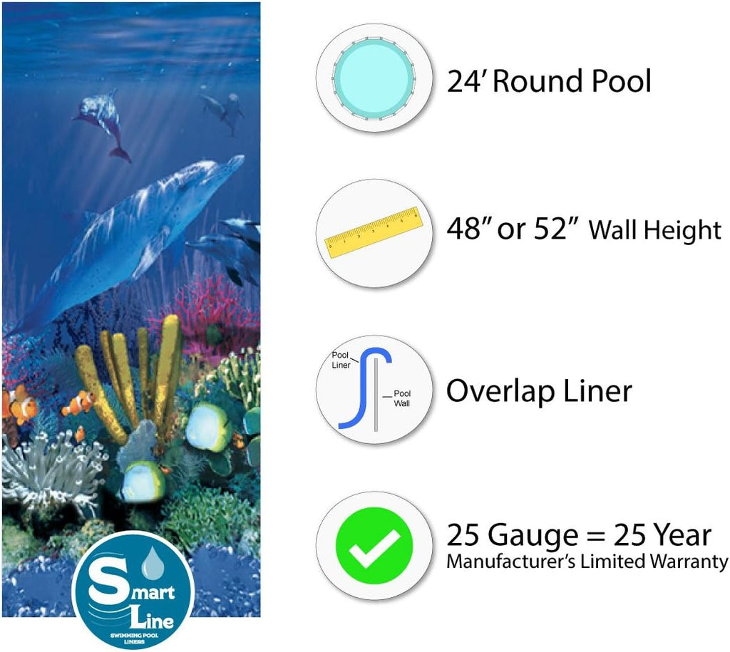 Lake Effect Pools 'Meadows Reprieve' 24' Round Above Ground Swimming Pool | 52' Inch Height | Resin Protected Steel Sided Walls | Includes a Antilles Dolphin Overlap Liner and Widemouth Skimmer