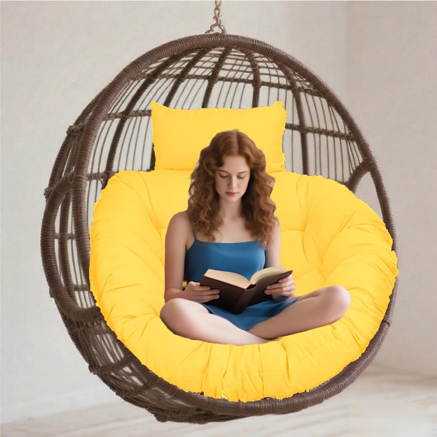 Wicker Egg Chair Cushion, Outdoor Hanging Hammock Cushion, Lounge Cushions for Patio Furniture, Round-Shaped Papasan Rocking Chair Cushion for Porch Swing