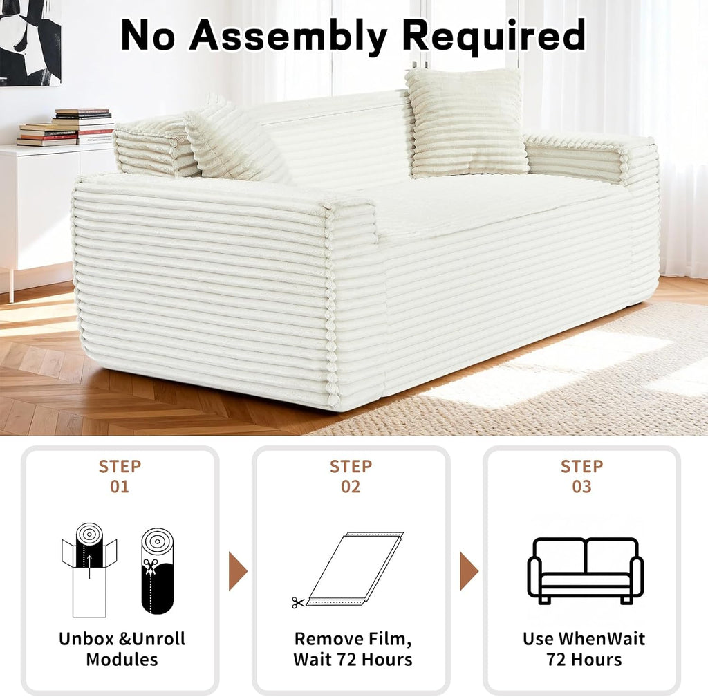 3 Seater Sofa Couch for Living Room (Beige, 38' D + 2 Pillows)