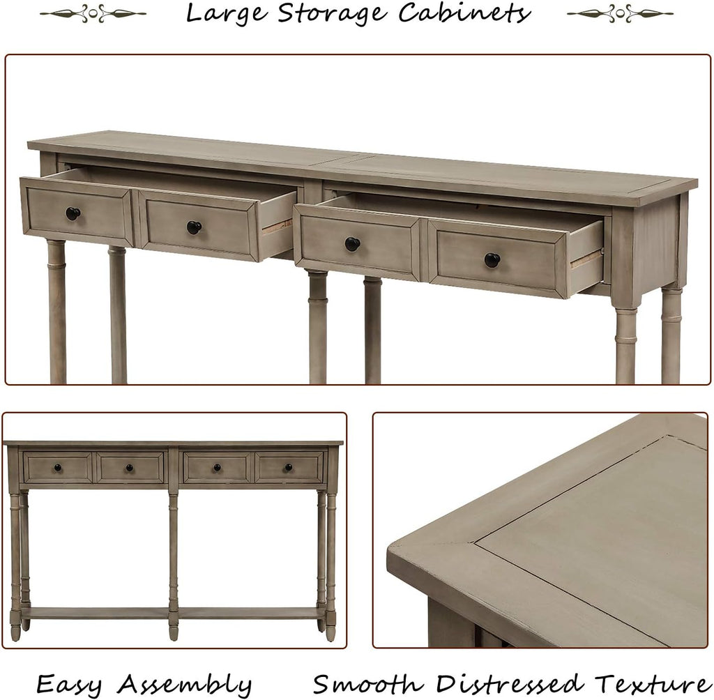 Merax Console Table Sofa Table with Two Storage Drawers and Bottom Shelf for Living Room, Entryway, Easy Assembly (Grey Wash)