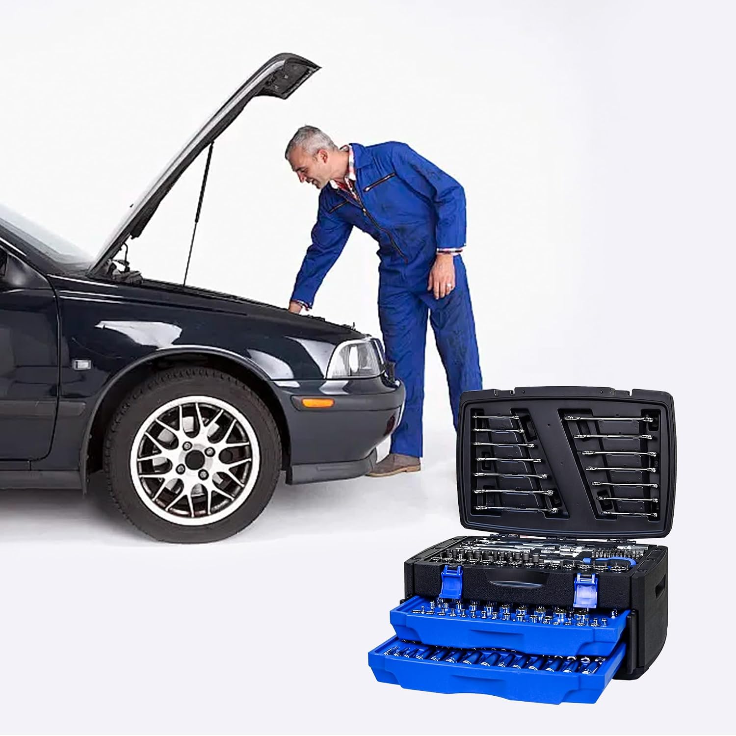 266-Piece Mechanic's Tool Kit | Portable Locking Tool Box with Detachable Drawers | Carbon Steel All-in-One Hand Tool Set for Auto, Home & DIY Repair