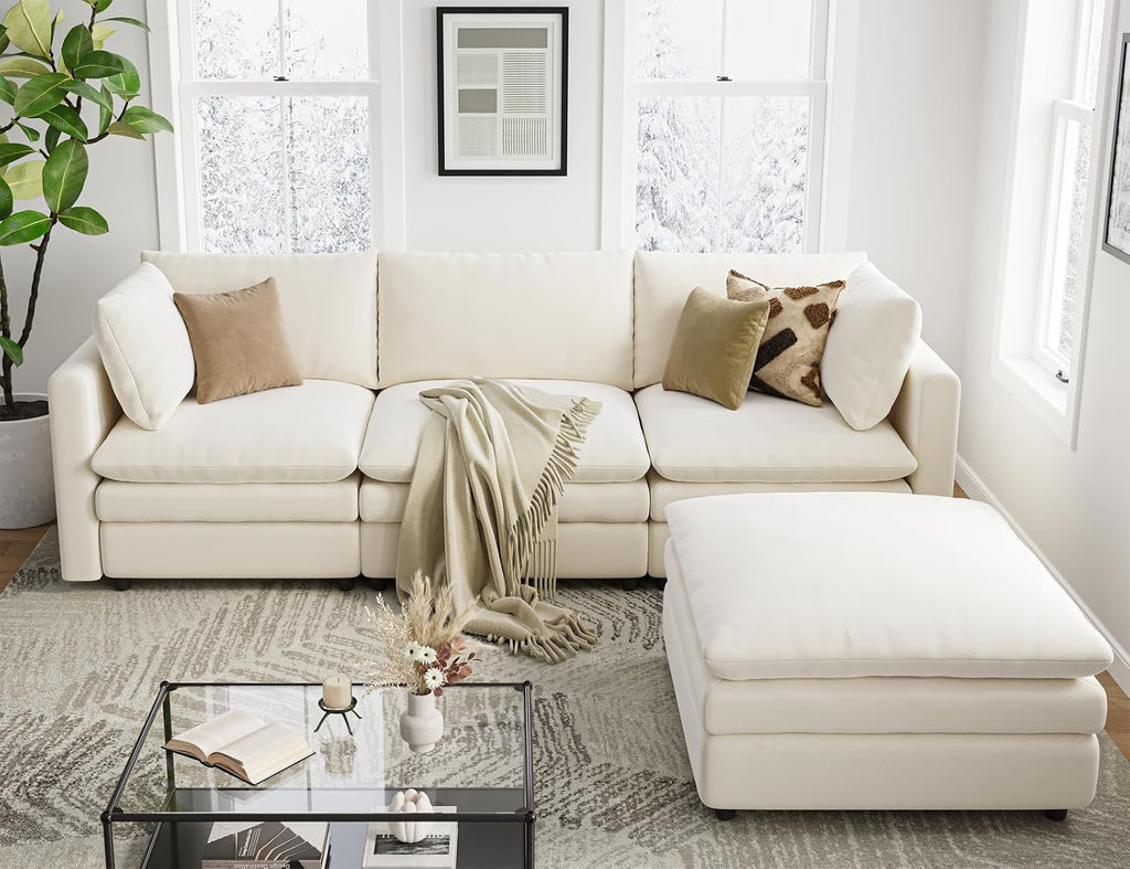 Txtin's Cloud Couches for Living Room L Shaped Sectional Couch with Ottoman Deep Plush 4 Seats Sofa Modern Sofa for Apartment