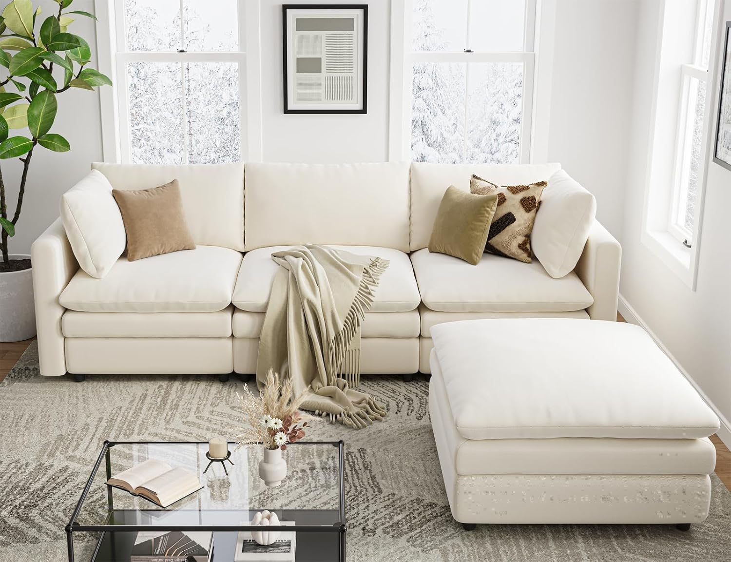 Txtin's Cloud Couches for Living Room L Shaped Sectional Couch with Ottoman Deep Plush 4 Seats Sofa Modern Sofa for Apartment