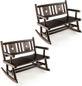 HAPPYGRILL Outdoor Wood Rocking Bench Carbonized Double Rocking Chair for 2 Persons with Wide Curved Seat, Porch Rocker for Porch, Garden, Backyard, 710LBS Capacity