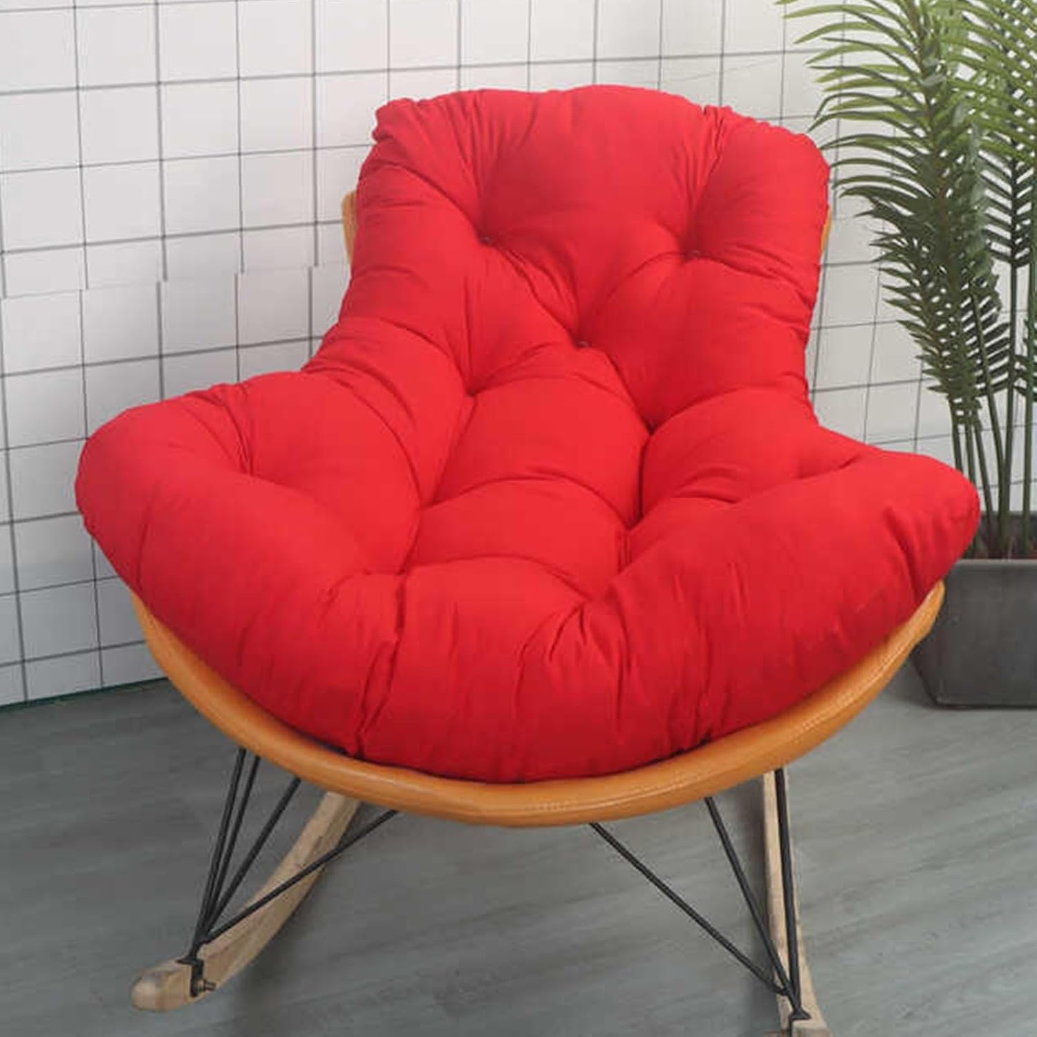 Lazy Rocking Egg Chair Cushion, Indoor Outdoor Oversized Lounge Wicker Papasan Cushion,Lobster Chair Cushion(Red,100 * 120cm)